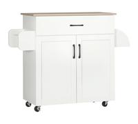 HOMCOM Isla de Cocina para Postres con Múltiples Espacios de Almacenamiento, 1 Cajón, 1 Armario de 2 Puertas con Estante Ajustable, Toallero y Cadena para Especias