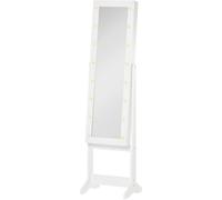 HOMCOM Espejo Joyero de Pie Armario de Joyería con 16 Luces LED y Ángulo Ajustable Organizador de Joyas con Estantes Ranuras para Anillos 36x30x136 cm Blanco Cálido