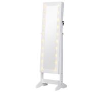 HomCom® Joyero de Pie con Espejo Armario para Joyas 20 Luces LED Reclinable Guardajoyas Anillos Pendientes Collares Aosom España