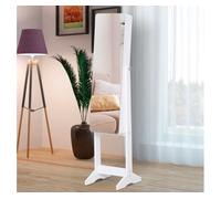 HOMCOM Joyero de Pie con Espejo Armario para Joyas Luces LED Reclinable Guardajoyas Anillos Pendientes Collares Madera 30x36x146cm Blanco