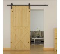 HOMCOM Kit herrajes puerta granero simple corredera 200 cm Negro | Kit de riel para puerta de granero, para panel de 39 pulgadas de ancho, colgador en forma de J