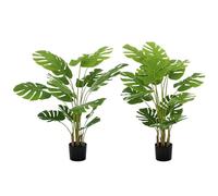 HOMCOM - Juego de 2 árboles artificiales (planta artificial Monstera deliciosa, con maceta, incluye interior, altura 120 cm, color verde