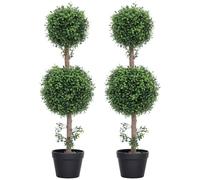 HOMCOM Juego de 2 árboles de boj topiarios en forma de bola 36 pulgadas | En maceta, plantas falsas, hogar interior exterior, decoración para porche delantero, verde
