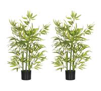 HOMCOM Juego de 2 Bambús Artificiales 90 cm con Maceta Plantas Sintéticas para Decoración Hogar Salón Oficina Verde Aosom España