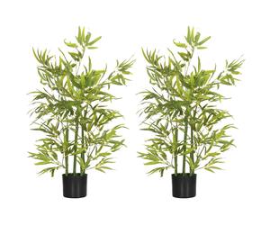 HOMCOM Juego de 2 Bambús Artificiales 90 cm con Maceta Plantas Sintéticas para Decoración Hogar Salón Oficina Verde Aosom España