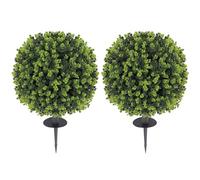 HOMCOM Juego de 2 bolas artificiales de boj de 40 cm, planta artificial con estaca, plantas artificiales de plástico como auténtico, decoración con protección UV para salón, dormitorio, oficina
