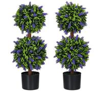 HOMCOM Juego de 2 bolas artificiales de lavanda grandes de 70 cm, plantas artificiales de plástico en maceta, resistentes a los rayos UV, para salón, dormitorio, oficina, jardín, verde