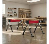 HOMCOM Juego de 2 caballetes de trabajo con capacidad de carga de hasta 1160 kg, caballete plegable de 7 posiciones, altura ajustable de 64-81 cm, estructura metálica con asa, altura de trabajo