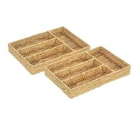 HOMCOM Juego de 2 cestas de almacenaje, cestas tejidas de jacinto de agua, para almacenaje y organización, para salón, cocina, dormitorio, 36 x 26 x 5 cm, madera natural