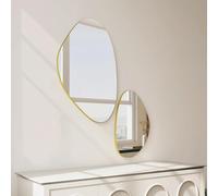 HOMCOM Juego de 2 espejos de pared, espejos decorativos irregulares con forma de guijarros y marco metálico para salón, entrada, dormitorio, pasillo, tono dorado