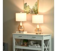 HOMCOM Juego de 2 Lámparas de Mesa Casquillo de Lino E27 40W Ø30x56 cm Blanco