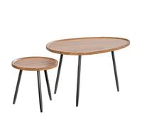 Homcom juego de 2 mesas auxiliares apilables mesas nido mesitas de café estilo moderno con marco de metal para salón dormitorio oficina 80x55x49 cm y ø40x39 cm efecto madera y negro 49 cm