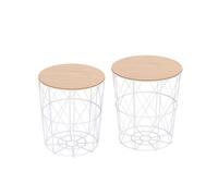 HOMCOM Juego de 2 Mesas Auxiliares de Salón Modernas Mesas de Centro Redondas con Tapa Extraíble y Estructura Metálica para Dormitorios Ø40x45 cm y Ø35x40 cm Blanco