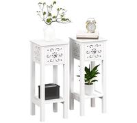 HOMCOM Juego de 2 mesas auxiliares, mesita de Noche con cajón y Estante de Almacenamiento, Juego de Mesa Auxiliar con Elegante diseño en Forma de Flor para Sala de Estar y Dormitorio, Color Blanco