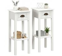 HOMCOM Juego de 2 Mesas Auxiliares Modernas, Mesas Auxiliares para Sofá, con Cajón y Estante, Mesitas de Noche para Salón, Dormitorio, 30x30x75 cm, Blanco