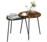 HOMCOM Juego de 2 mesas auxiliares nido, nido de mesas con estructura de metal para salón, dormitorio, oficina en casa, marrón rústico