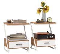 HOMCOM Juego de 2 Mesas Auxiliares para Salón Mesitas Auxiliares en Forma de Z con Cajón y Compartimento Mesita Auxiliar para Salón Dormitorio 40x35x50 cm Madera Natural