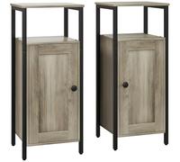 HOMCOM Juego de 2 Mesas Auxiliares para Salón Mesitas Auxiliares Industrial con Puerta Magnética y Estante Ajustable Mesita Auxiliar para Salón Dormitorio 34x30x80 cm Marrón Grisáceo