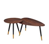 HOMCOM - Juego de 2 mesas bajas nido estilo art deco, patas cónicas inclinadas metal negro extremos dorados Bandejas MDF aspecto teca oscura