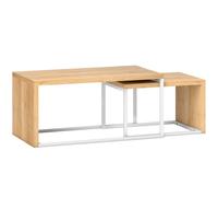 HOMCOM Juego de 2 Mesas de Centro Mesa Nido Moderna Marco de Metal para Salón 90x48x42 cm y 59x42x36 cm Natural y Blanco