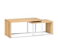 Homcom juego de 2 mesas de centro, mesa nido moderna, mesitas auxiliares, marco de metal, para salón, dormitorio, grande 90x48x42 cm y pequeña 59x42x36 cm, natural y blanco 48 cm