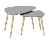 HOMCOM Juego de 2 Mesas Auxiliares con Patas de Madera Mesas Nido Mesas de Café para Salón Dormitorio Oficina 59,5x39,5x45 cm y 44,5x28,5x40 cm Gris y Natural