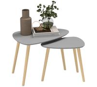 HOMCOM Juego de 2 Mesas Auxiliares con Patas de Madera Mesas Nido Mesas de Café para Salón Dormitorio Oficina 59,5x39,5x45 cm y 44,5x28,5x40 cm Gris y Natural