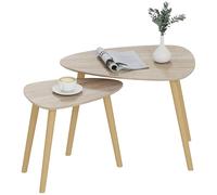 HOMCOM Juego de 2 Mesas de Centro, Mesa Nido Moderna, Mesitas Auxiliares, Patas de Madera de Pino, para Salón, Dormitorio, Oficina, Madera Natural