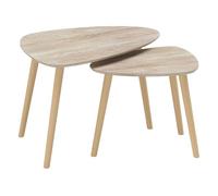 Homcom juego de 2 mesas de centro, mesa nido moderna, mesitas auxiliares, patas de madera de pino, para salón, dormitorio, oficina, madera natural