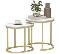 HOMCOM Juego de 2 Mesas de Centro, Mesa Nido Moderna, Mesitas Auxiliares, Tablero con Efecto Mármol, Marco de Acero, para Salón, Dormitorio, Dorado
