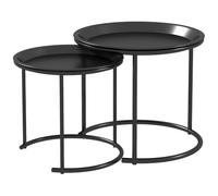HOMCOM Juego de 2 mesas Nido con Marco de Acero para salón, Negro | Mesa auxiliar, bandeja extraíble para mesa, para dormitorio