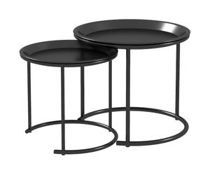 HOMCOM Juego de 2 mesas Nido con Marco de Acero para salón, Negro | Mesa auxiliar, bandeja extraíble para mesa, para dormitorio