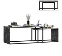 HOMCOM Juego de 2 mesas nido Diseño industrial mesa grande 90L x 48W x 42H cm metal negro efecto mármol gris oscuro