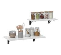 HOMCOM Juego de 2 Mesas Plegables de Pared Escritorios Flotantes para Espacios Pequeños Mesas Abatibles para Cocina Comedor Estudio Dormitorio y Salón Blanco Brillo