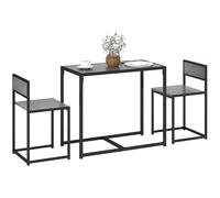 HOMCOM Juego de 2 mesas y sillas de comedor, mesa rectangular que ahorra espacio y 2 sillas para cocinas compactas, marco de acero, efecto madera gris