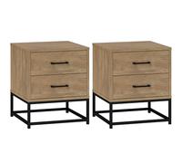 HOMCOM Juego de 2 mesillas de Noche con 2 cajones, Mesa Auxiliar de Estilo Industrial para Dormitorio, salón, Dim. 40 x 39,5 x 48 cm Acabado Madera Natural