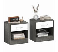 HOMCOM Juego de 2 Mesillas de Noche con Estante Abierto y Cajón, Mesillas de Noche Modernas en Aglomerado, 39x28x41 cm, Blanco y Gris Oscuro