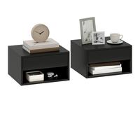 HOMCOM Juego de 2 mesillas de noche de pared, mesillas de noche suspendidas con cajón extraíble, compartimento abierto, parte superior, estilo moderno, 37 x 32 x 21 cm, negro