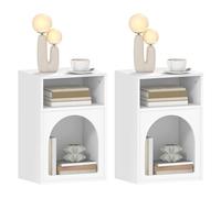 HOMCOM Juego de 2 mesillas de noche, mesilla de noche con compartimentos abiertos, diseño arqueado, mesilla de noche para dormitorio, salón, 40 x 30 x 60 cm, blanco