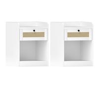 HOMCOM Juego de 2 Mesillas de Noche para Dormitorio con Cajón con Frontal de Ratán 40x40x53 cm Blanco
