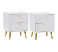 HOMCOM Juego de 2 mesitas de Noche, cómodas, 40x35x50 cm, Blanco | Moderno, 2 cajones, patas de acero, mesas auxiliares, salón, dormitorio