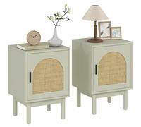 HOMCOM - Juego de 2 mesitas de noche con puerta de resina trenzada, estante ajustable y patas de madera maciza, estilo Boho, punta de sofá para dormitorio, sala de estar, 40 x 35 x 58 cm, verde