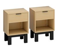 HOMCOM Juego de 2 Mesitas de Noche Estrechas Mesillas de Noche Modernas con Cajón Estante Abierto 35x26x50 cm Roble