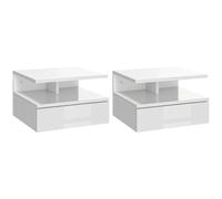 HOMCOM Juego de 2 Mesitas de Noche Flotantes 35x32x22,5 cm Blanco Brillo