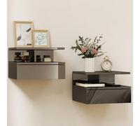 HOMCOM Juego de 2 Mesitas de Noche Flotantes 35x32x22,5 cm Negro Brillo | Mesillas de Noche Dormitorio, Cajón, Estante Abierto, Ahorra Espacio, Diseño Moderno, para Sala de Estar