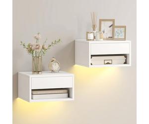 HOMCOM Juego de 2 Mesitas de Noche Flotantes 37x32x21 cm Blanco