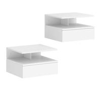 HOMCOM Juego de 2 Mesitas de Noche Flotantes con Cajón 35x32x22,5 cm Blanco | Mesillas de Noche Dormitorio, Montado en la Pared, Estilo Moderno, para Sala de Estar