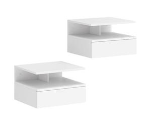 HOMCOM Juego de 2 Mesitas de Noche Flotantes con Cajón 35x32x22,5 cm Blanco | Mesillas de Noche Dormitorio, Montado en la Pared, Estilo Moderno, para Sala de Estar