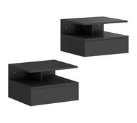 HOMCOM Juego de 2 Mesitas de Noche Flotantes con Cajón, Mesillas de Noche Dormitorio, Montado en la Pared, Estilo Moderno, para Sala de Estar, 35x32x22,5 cm, Negro