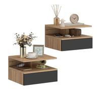 HOMCOM Juego de 2 Mesitas de Noche Flotantes con Cajón, Mesillas de Noche Dormitorio, Montado en la Pared, Estilo Moderno, para Sala de Estar, 35x32x22,5 cm, Roble y Negro